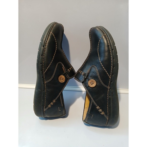Clarks Unstructured Black Leather Slip On Mules Clogs Button size 9 - Picture 5 of 6